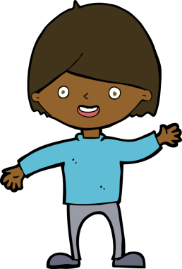 Bir insan tarafından çizilmiş çizgi film el sallayan çocuk