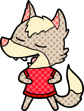 Bir insan tarafından çizilmiş gülen bir kurt.