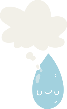 Düşünce baloncuklu tatlı yağmur damlası insan tarafından çizilmiş.