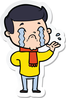 Bir insan tarafından çizilmiş, ağlayan bir çizgi film karakterinin çıkartması.