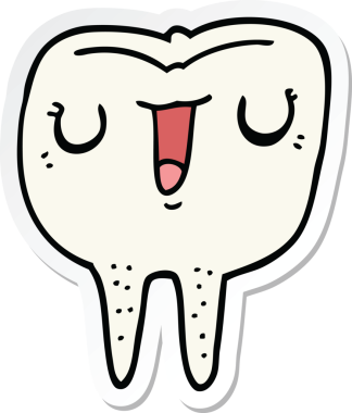 Bir insan tarafından çizilmiş mutlu diş karikatürü çıkartması.