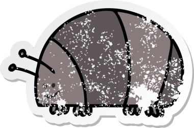 İnsan eliyle çizilmiş garip bir karikatür böceğinin sıkıntılı çıkartması.