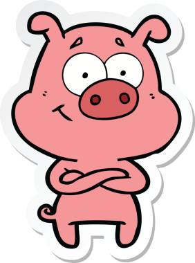 Bir insan tarafından çizilmiş mutlu çizgi film domuzu çıkartması.