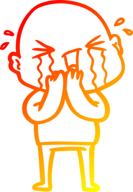 Bir insan tarafından çizilmiş, ağlayan kel bir adamın çizgi çizimi.