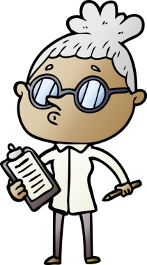 Bir insan tarafından çizilmiş gözlüklü bir karikatür kadın.