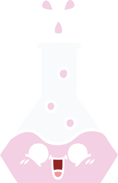 Bir insan tarafından çizilmiş bir bilim şişesinin düz renkli retro karikatürü