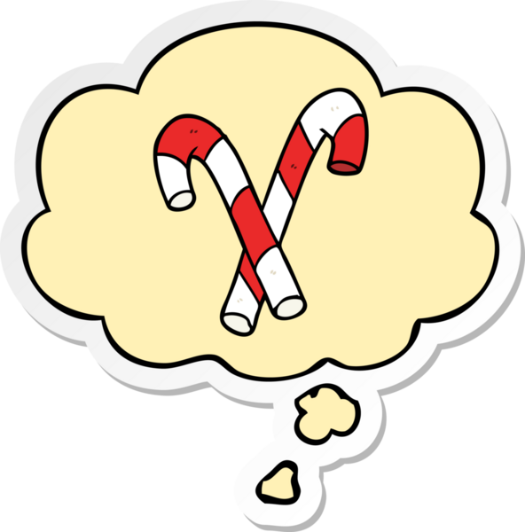 Düşünce baloncuklu şeker kamışları insan tarafından çizilmiş bir çıkartma.