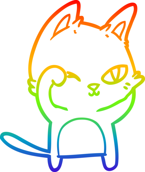 Gökkuşağı gradyan çizgi çizimi bir insan tarafından çizilmiş çizgi bir kedi.