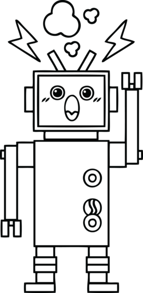 Bir insan tarafından çizilmiş bozuk bir robotun çizgi çizimi