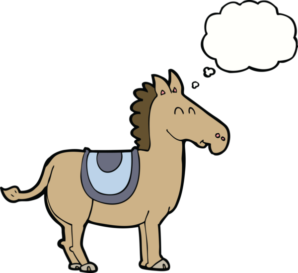 Bir insan tarafından çizilmiş düşünce baloncuklu çizgi film eşeği.