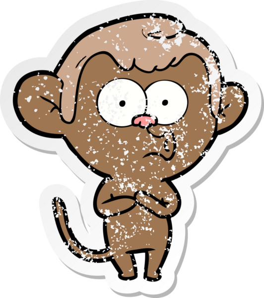 Bir insan tarafından çizilmiş karikatür kornalı maymunun sıkıntılı çıkartması.