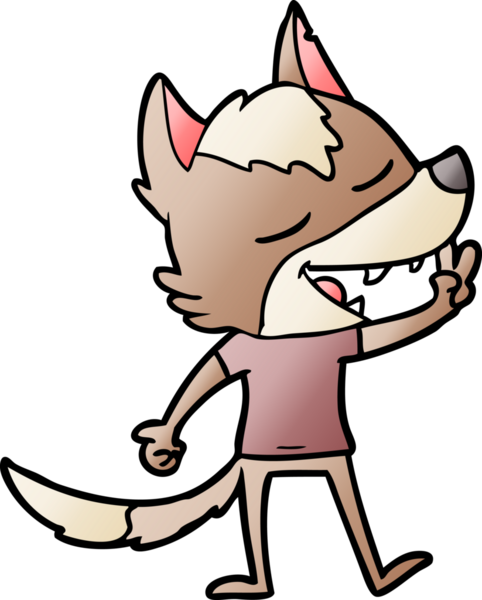 Bir insan tarafından çizilmiş barış işareti veren bir kurt çizgi filmi.