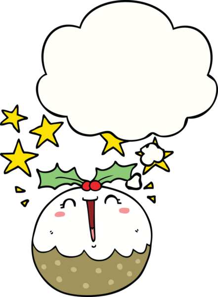 Bir insan tarafından çizilmiş düşünce baloncuklu mutlu noel pudingi.