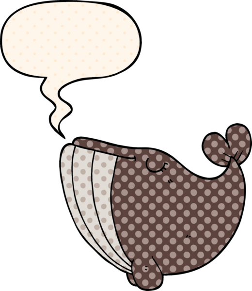 Çizgi roman tarzında konuşan balina bir insan tarafından çizilmiş.