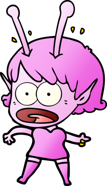 Karikatür, bir insan tarafından çizilen uzaylı kızı şok etti.