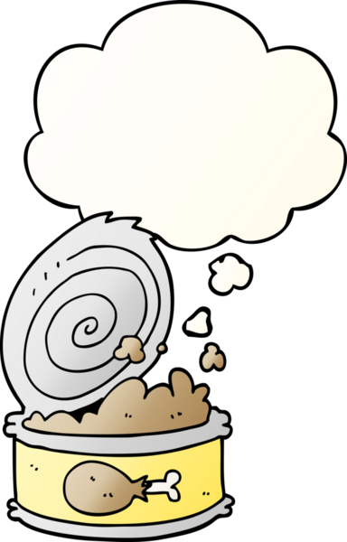 Bir insan tarafından çizilmiş, düşünce baloncuklu karikatür konserveleri.