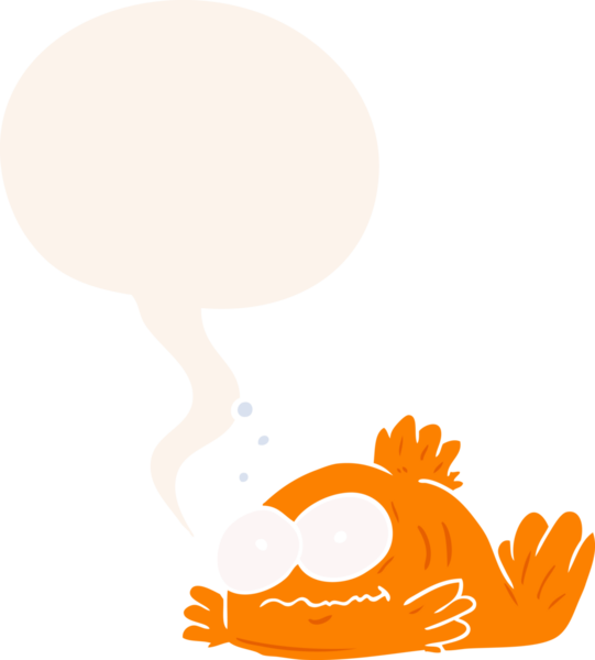 Bir insan tarafından çizilmiş konuşma baloncuklu komik Japon balığı çizgi filmi.