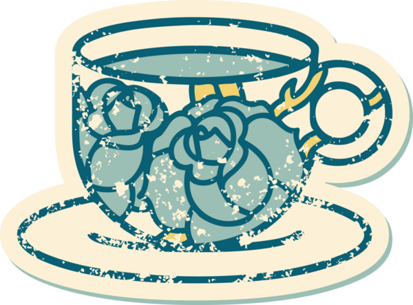 Bir bardağın ve bir insanın çizdiği çiçeklerin sembolik dövmesi.