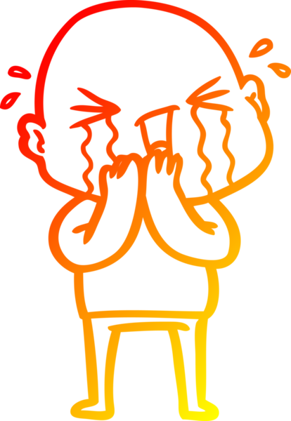 Bir insan tarafından çizilmiş, ağlayan kel bir adamın çizgi çizimi.