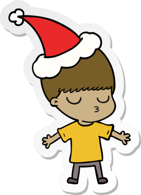 Bir insan tarafından çizilmiş Noel Baba şapkası giyen sakin bir çocuğun el yazısı.