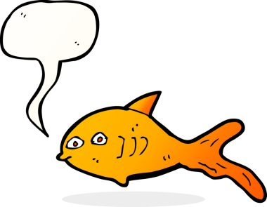Bir insan tarafından çizilmiş konuşma balonlu çizgi film balığı.