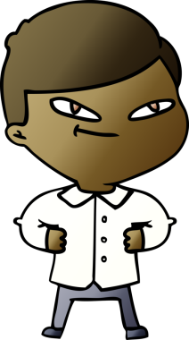 Bir insan tarafından çizilmiş kendine güvenen bir çizgi film.