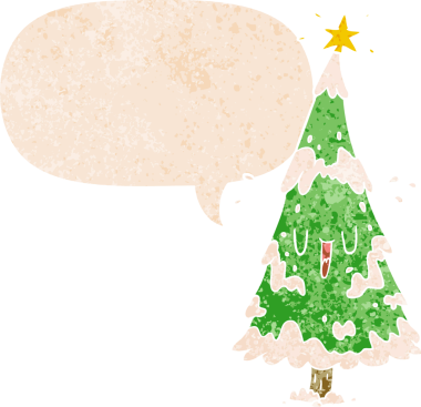 bir insan tarafından çizilmiş, grunge 'de konuşma baloncuğu olan karikatür noel ağacı.