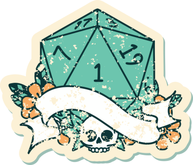 Retro Dövme Biçimi Doğal Bir d20 zar bir insan tarafından çizildi