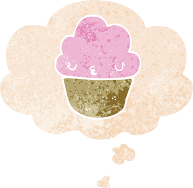 Yüzünde düşünce kabarcığı olan, grunge 'da sıkıntılı eski moda bir insan tarafından çizilmiş çizgi film keki.