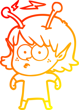 Bir insan tarafından çizilmiş bir uzaylı kız çizgi çizimi.