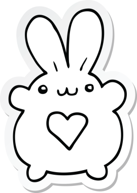 Sevgi dolu bir insan tarafından çizilmiş sevimli bir tavşanın çıkartması.