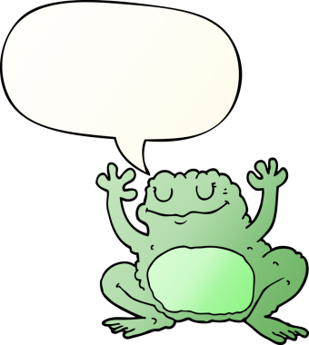 bir insan tarafından çizilmiş, konuşma baloncuklu çizgi film kurbağası.
