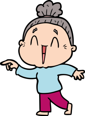 Bir insan tarafından çizilmiş mutlu yaşlı kadın çizgi filmi.