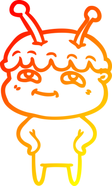 Bir insan tarafından çizilmiş dost canlısı bir uzay adamının sıcak çizgi çizimi