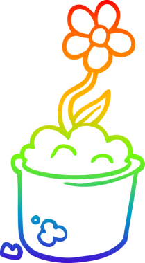 Gökkuşağı gradyan çizgi çizimi bir insan tarafından çizilmiş çiçek saksısı