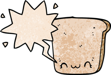 bir insan tarafından çizilmiş, geçmişe dönük konuşma baloncuklu bir ekmek dilimi.