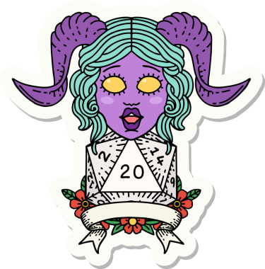 Bir insan tarafından çizilmiş doğal 20 D20 rulo ile bağlanmış bir etiket.