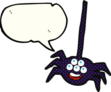 Bir insan tarafından çizilmiş serbest çizilmiş çizgi roman konuşma balonu Cadılar Bayramı örümceği.