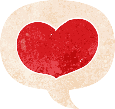 bir insan tarafından çizilmiş, grunge dertli retro tarzı ile konuşma baloncuğu ile çizgi film aşk kalbi