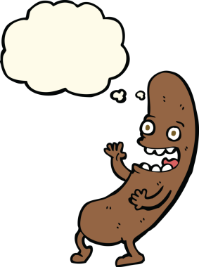 Bir insan tarafından çizilmiş düşünce baloncuklu çizgi film sosisi.