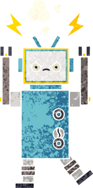 Bir insan tarafından çizilmiş bir robotun retro çizim tarzı karikatürü