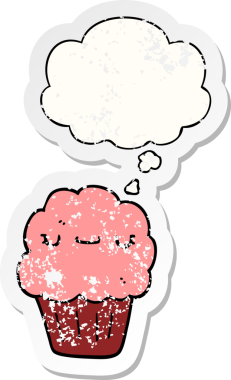 Düşünce baloncuklu çizgi film çörekleri insan tarafından çizilmiş yıpranmış bir çıkartma gibi.