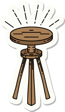 Dövme stili tahta bir tabure. Bir insan tarafından çizilmiş.