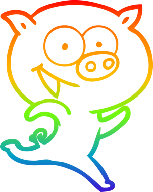 gökkuşağı gradyan çizimi neşeli koşu domuz çizgi filmi bir insan tarafından çizildi