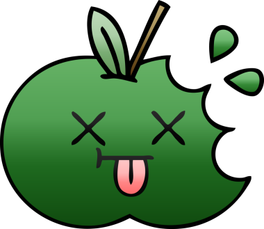 Bir insan tarafından çizilmiş sulu bir elmanın gölgeli çizgi filmi.