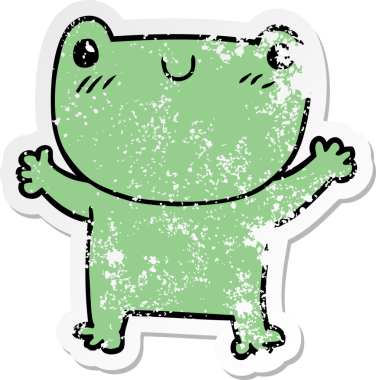 Bir insan tarafından çizilmiş karikatür kurbağasının sıkıntılı çıkartması.