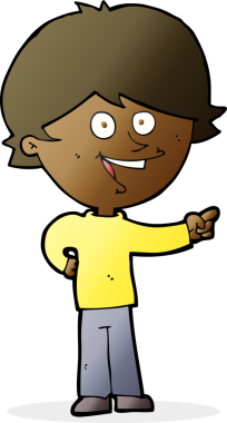 Çizgi filmci çocuk bir insan tarafından çizilmiş ve gülüyor.