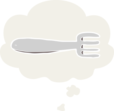 Düşünce baloncuklu çizgi film çatalı insan tarafından çizilmiş.