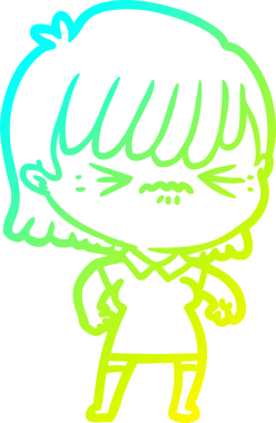 Bir insan tarafından çizilmiş, soğuk bir çizgi film kızı çizimi.