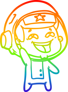 Gökkuşağı gradyan çizgi çizimi Bir insan tarafından çizilmiş gülen astronot